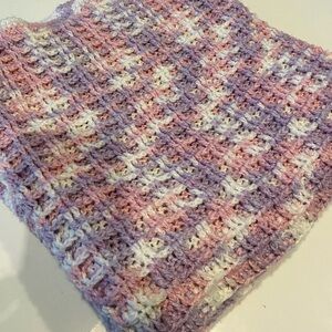BEAUTIFUL HAND STITCHED BLANKET PINK, LAVENDER & WHITE SIZE 44X30